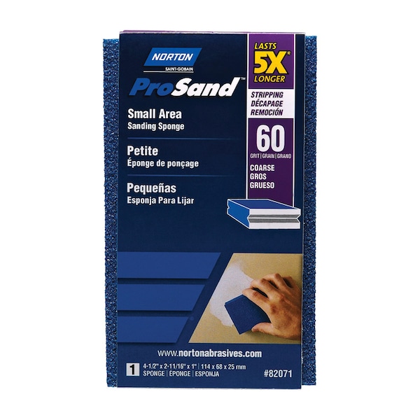 Norton Abrasives Norton ProSand 4.5 in. L X 2.69 in. W X 1 in. 60 Grit Coarse Small Area Sanding Sponge 07660782071 - main